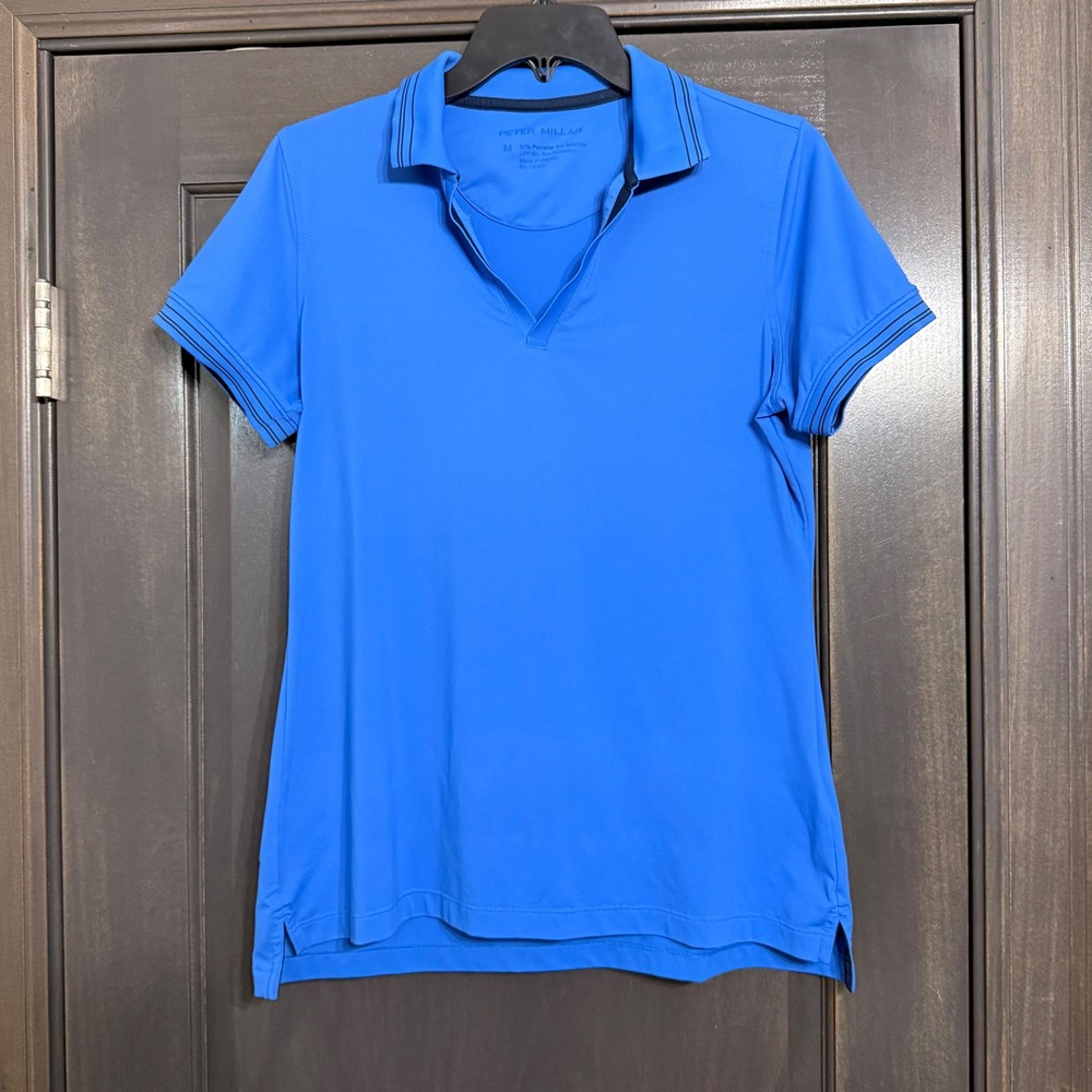 Peter Millar Womens Blue Performance Polo Shirt V-Neck Short Sleeve Size M